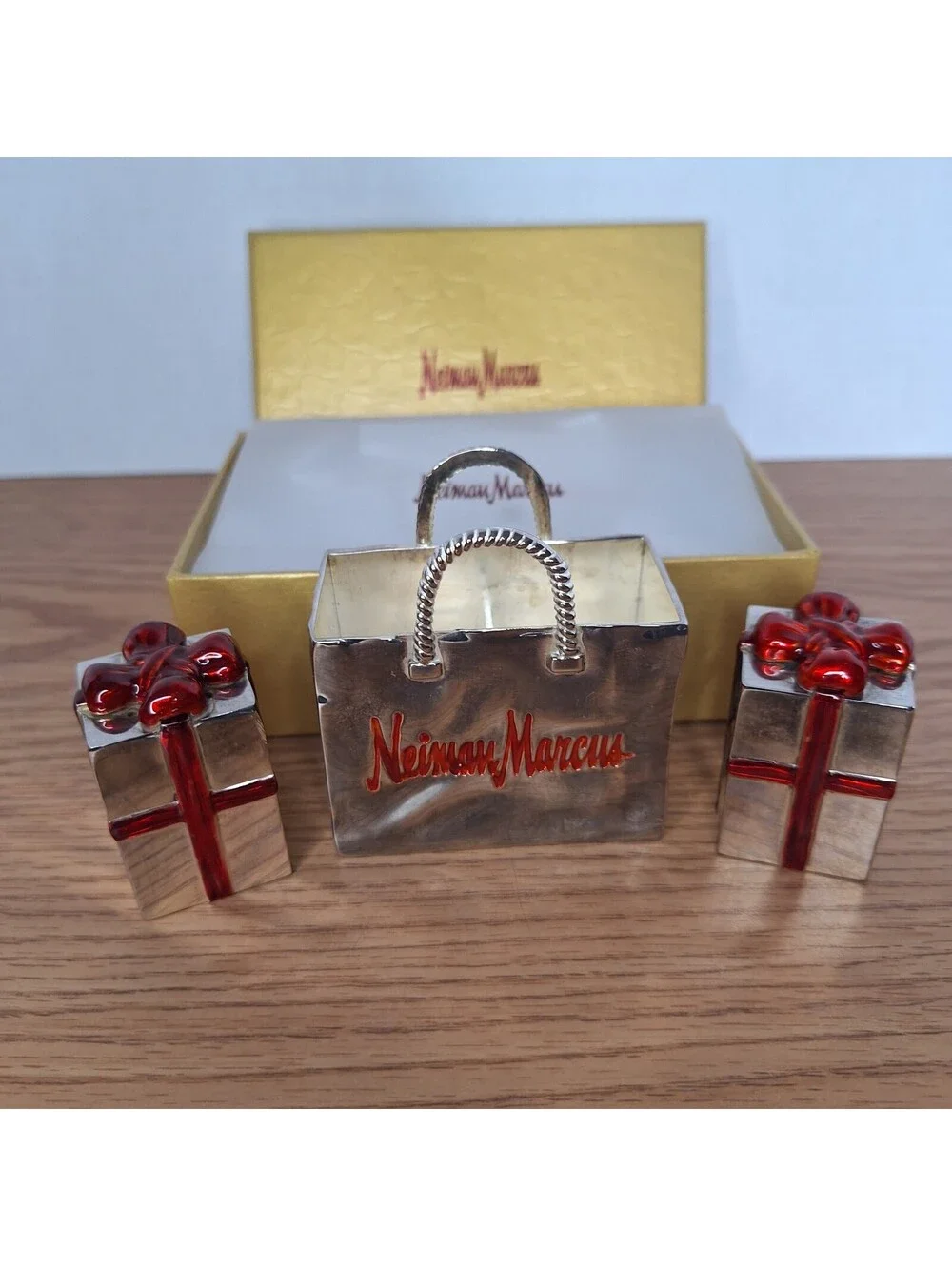Vintage Neiman Marcus Christmas Gift & Shopping Bag Salt And Pepper Shakers